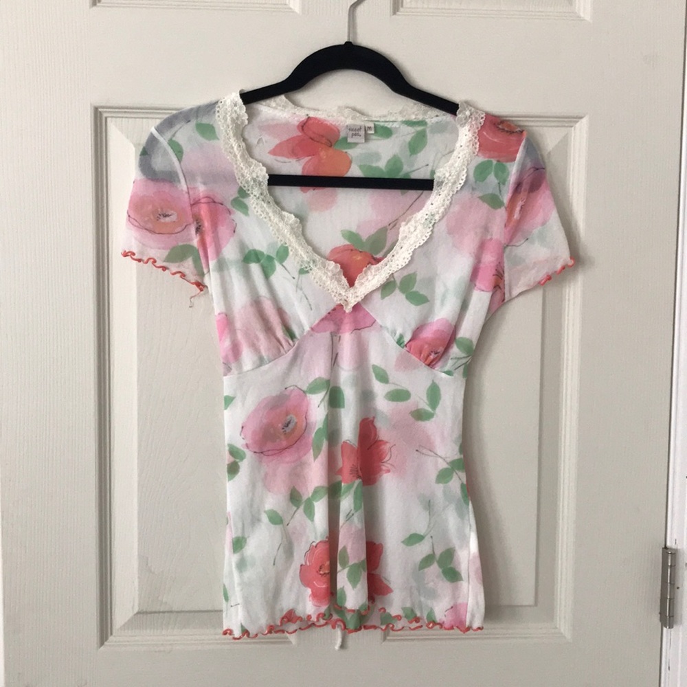 White Beach Blouse with Pink Floral Pattern
